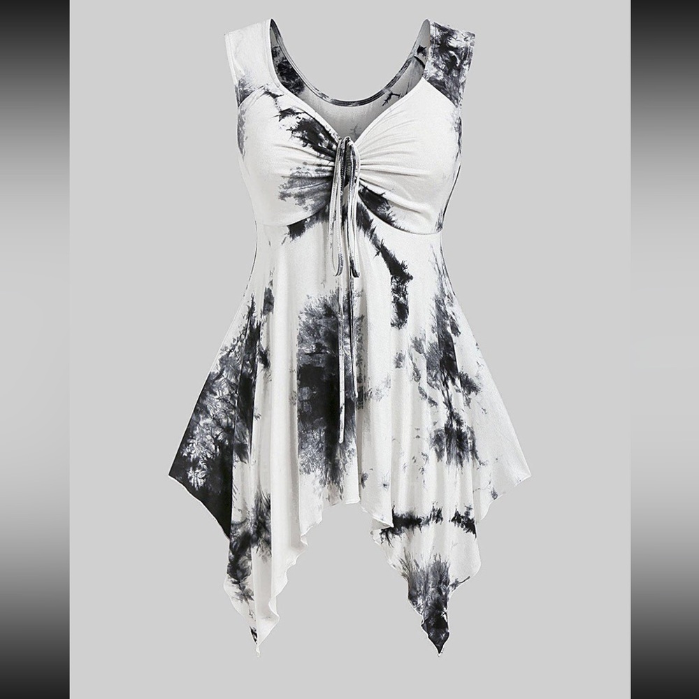 RoseGal Plus Size 2X Tie Dyed Black/White Lace Up Tank Top NWT!